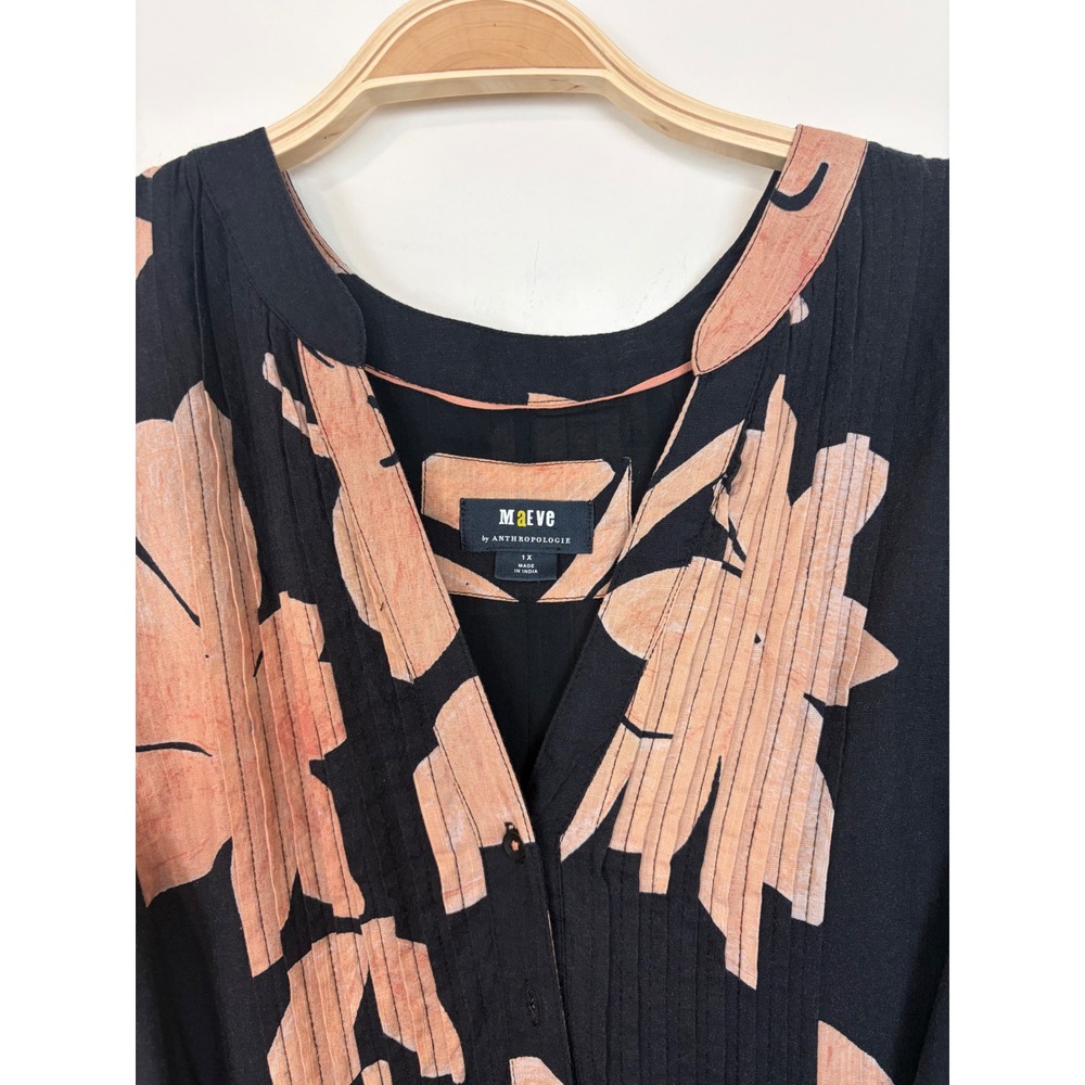 Anthropologie Maeve Cassandra Floral Maxi Dress Size 1X Black Peach Resort Boho - Picture 6 of 16